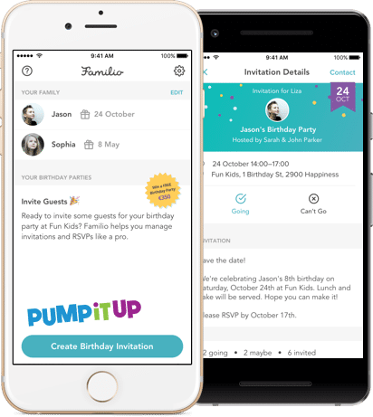 Pump It Up fødselsdags-app