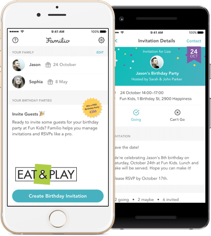 Eat & Play birthday app